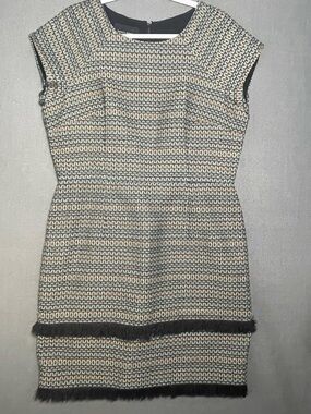 Donna Morgan Tweed Fringe Dress Size 16 Black Career Sheath